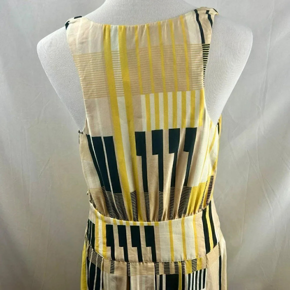 Maeve Anthropologie Dress Silk Blend A Line Sleeveless Geometric Yellow Black - Picture 8 of 9